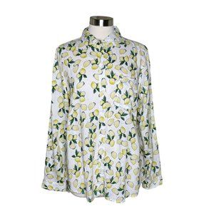 Beachlunchlounge L lemon print button up shirt white yellow